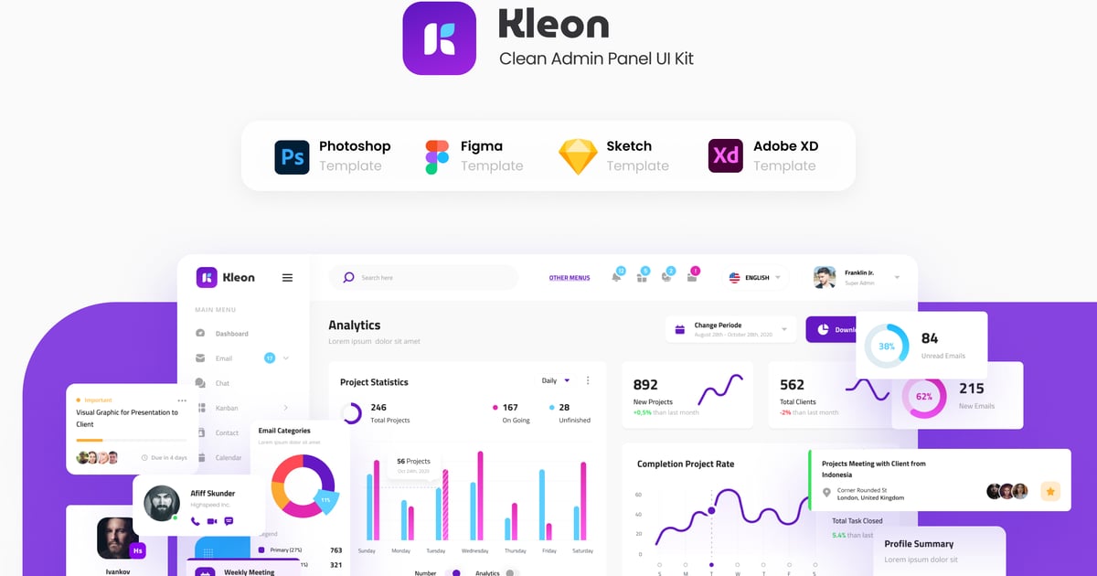 Kleon – 简洁的管理面板仪表盘 UI 模板