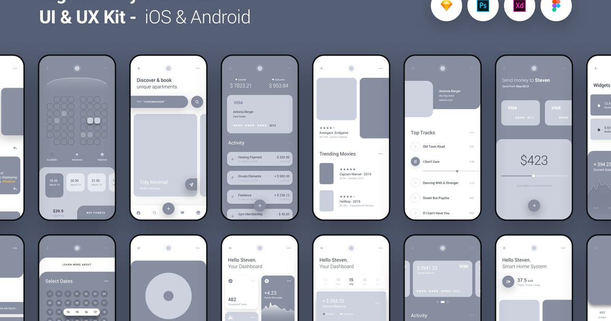 高保真线框图 UI UX 工具包 iOS Android 应用