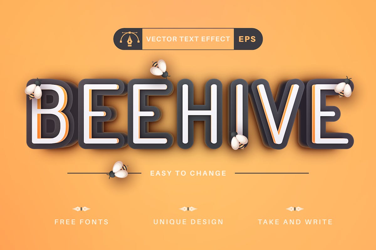 Beehive – 可编辑的文本效果、字体样式