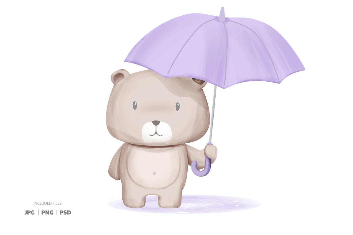 带雨伞的熊宝宝