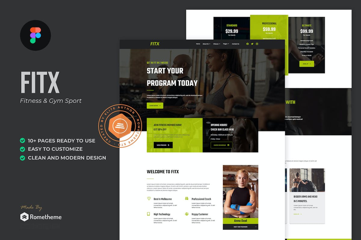 Fitx – 健身和健身房 Figma 模板