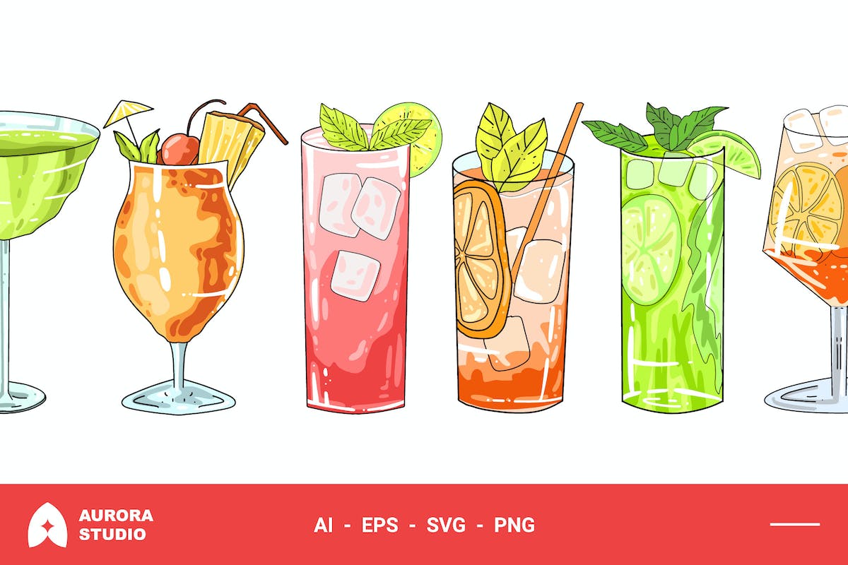 鸡尾酒手绘插图