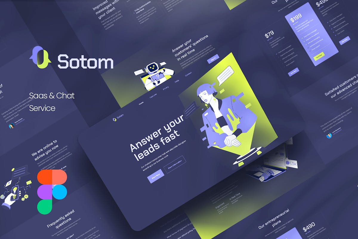 Sotom – Saas 和聊天服务 Figma 模板