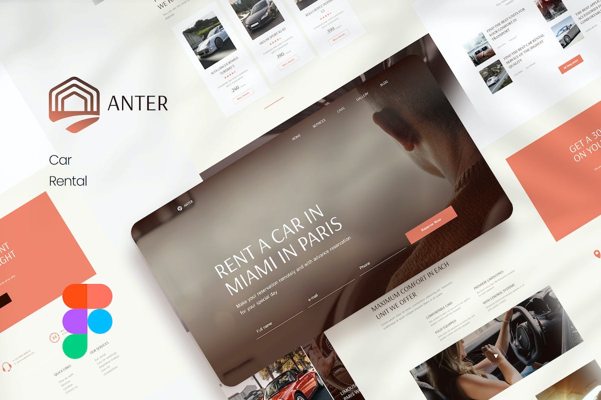 Anter – 汽车租赁 Figma 模板