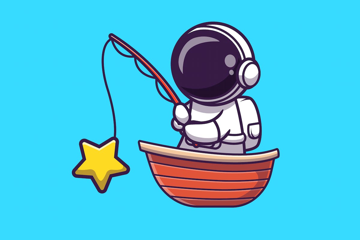 宇航员在船上钓鱼星卡通