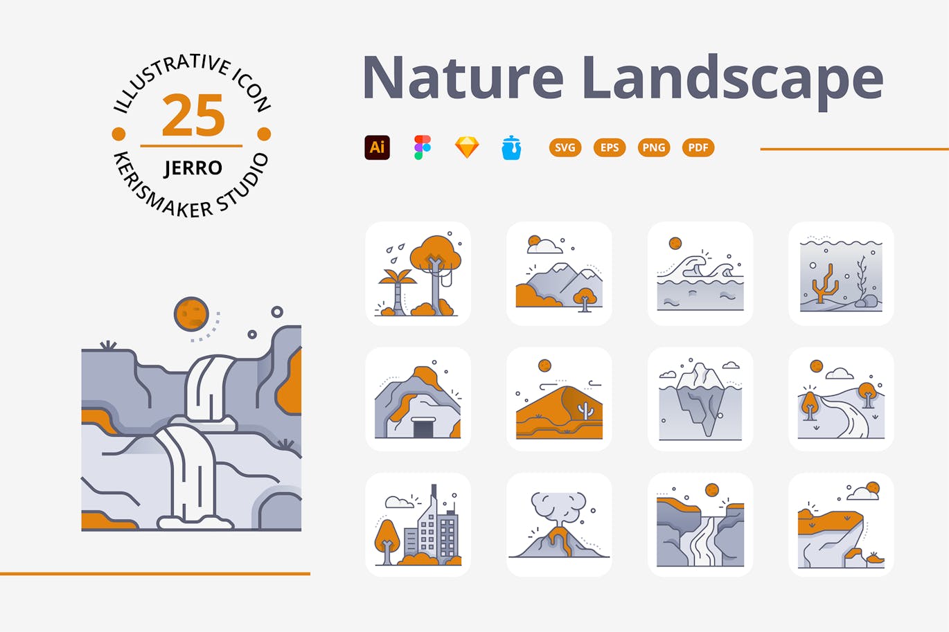 自然风景图标 (AI,EPS,FIG,PDF,PNG,SKETCH,SVG)