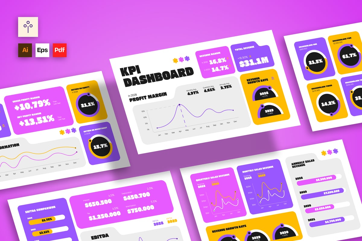 白紫色现代 KPI 仪表板信息图表 003
