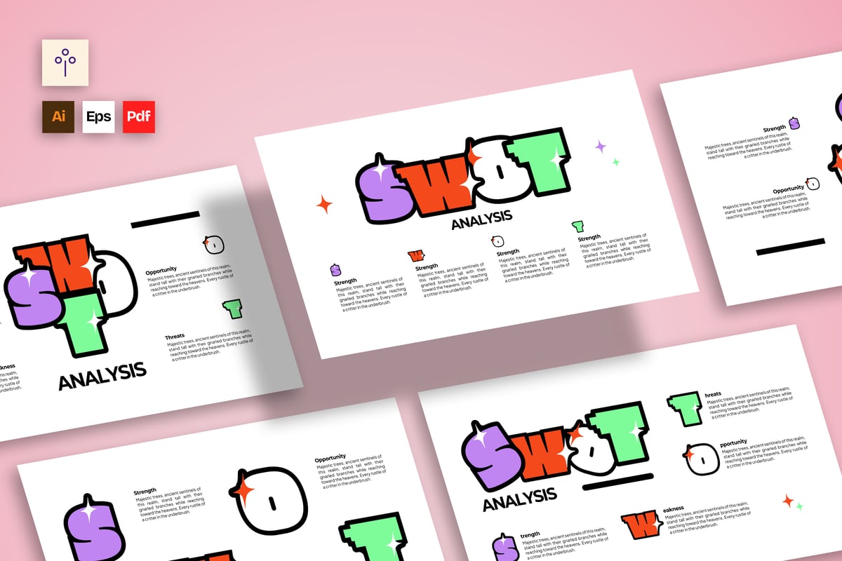 白色彩色创意 SWOT 信息图表 002