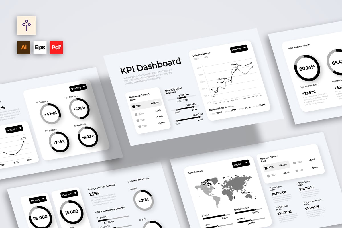 白灰色现代 KPI 仪表板信息图表 002
