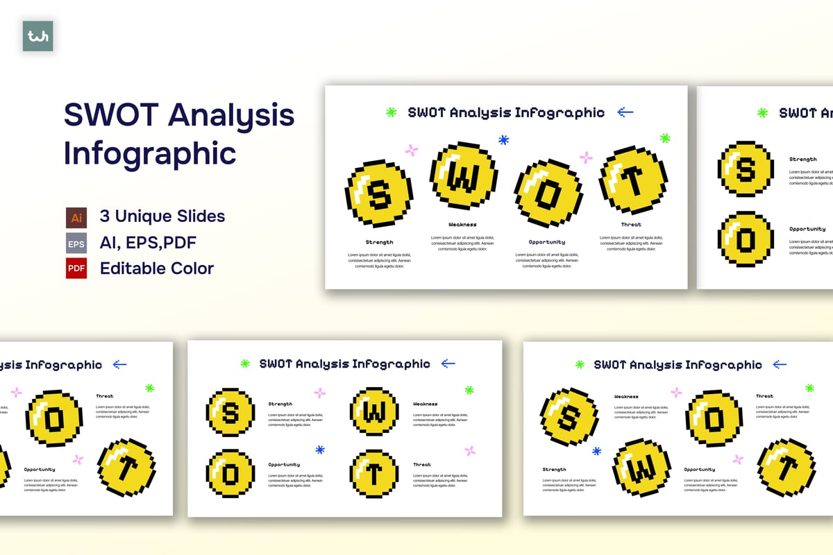 白色黄色像素化 SWOT 分析 | 002