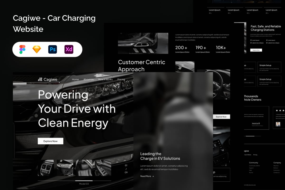 汽车充电网站UI模板 Cagiwe - Car Charging Website Template