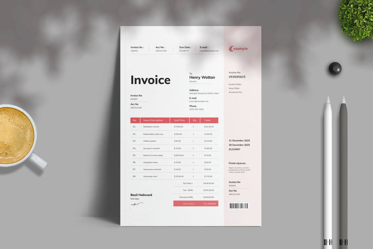 干净简约设计发票模板 Clean Invoice Template