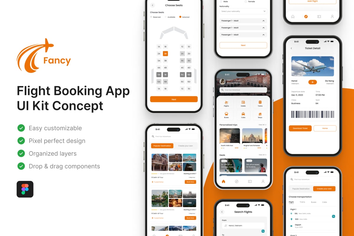 航班预订应用App UI Kit (FIG)