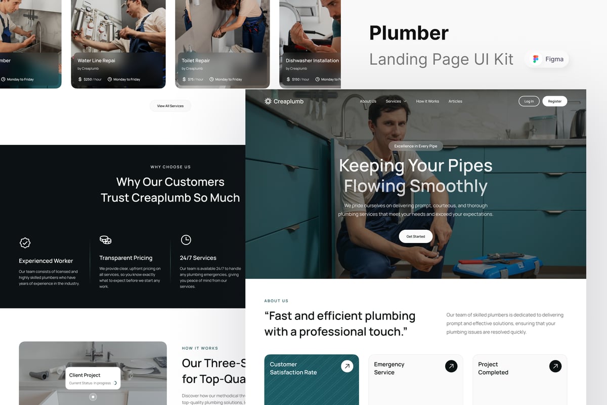 管道工网站登陆页面UI设计模板 Creaplumb - Plumber Landing Page