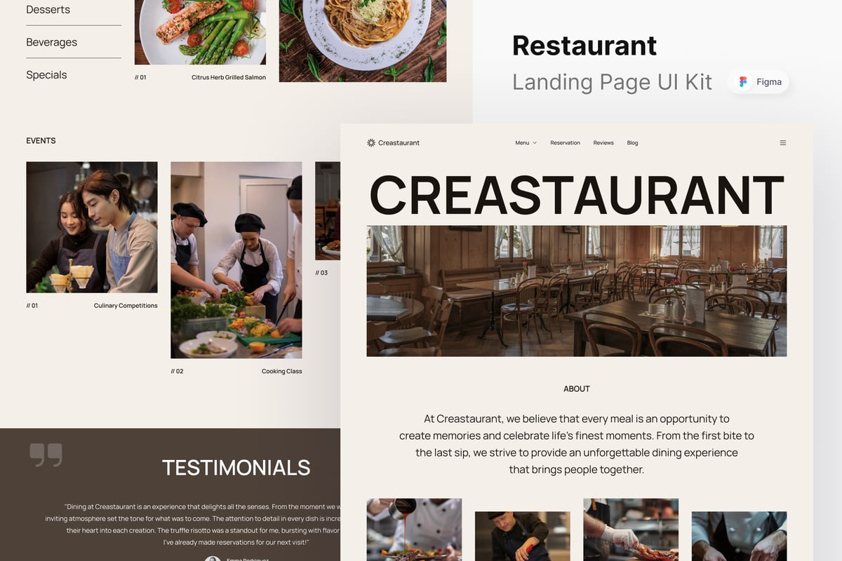 餐厅网站登陆页面UI设计模板 Creastaurant - Restaurant Landing Page