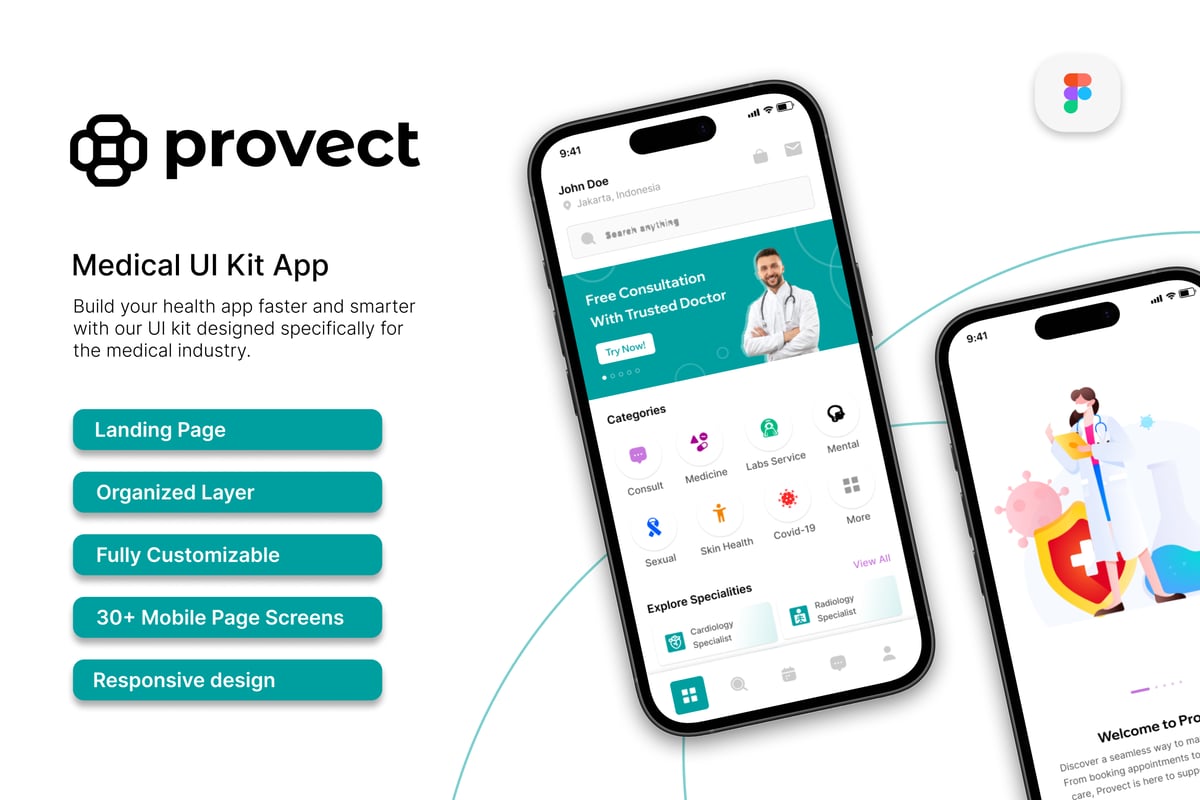 健康和医疗应用程序 UI 套件 Provect - Health and Medical App UI Kit