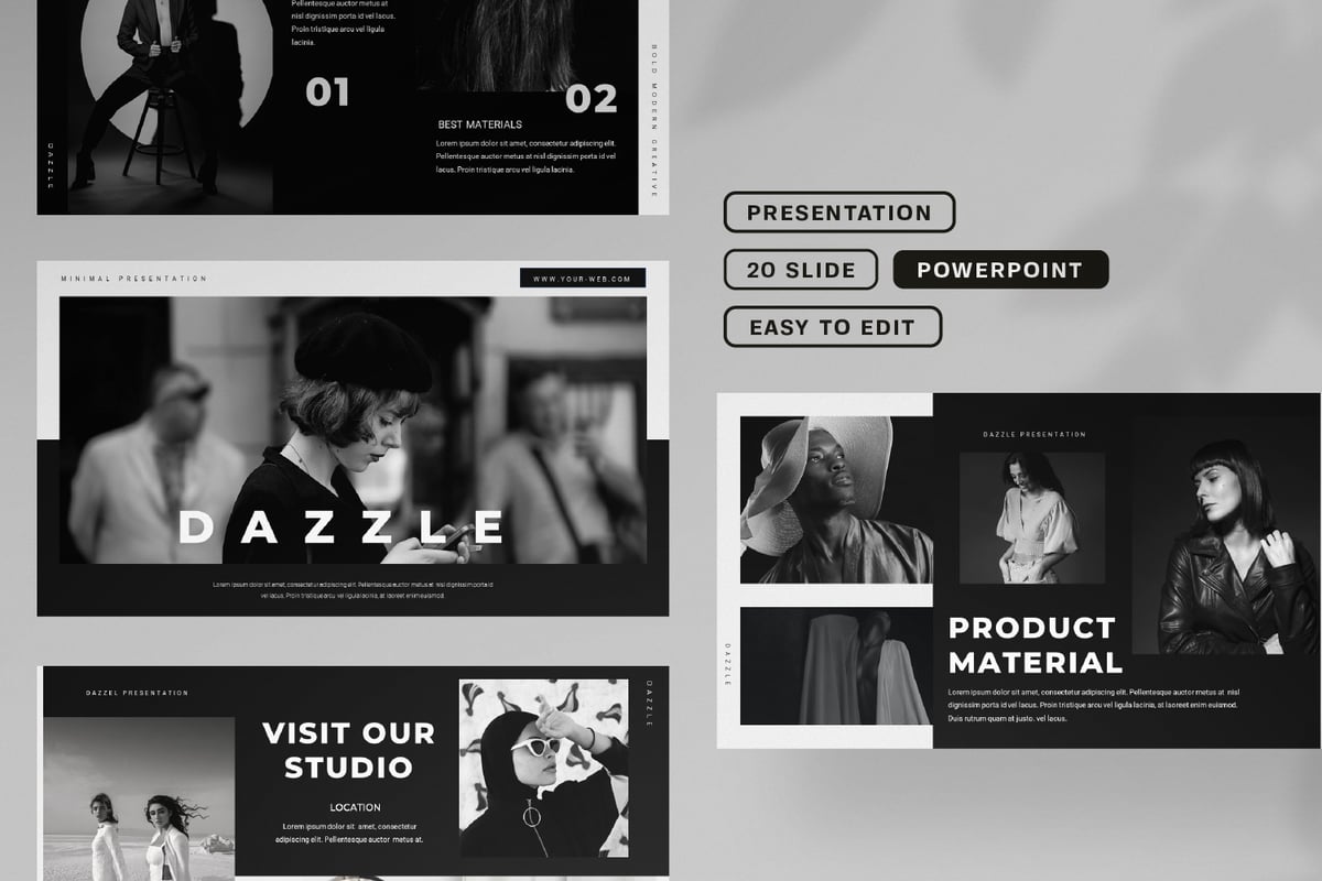 黑白风时尚品牌PPT演示文稿 Dazzle Powerpoint Presentation Template