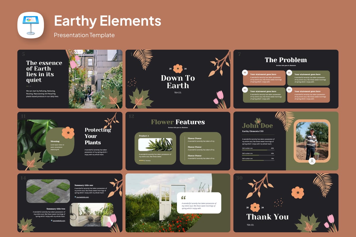 土元素绿植植物Keynote幻灯片创意模板 Earthy elements Keynote