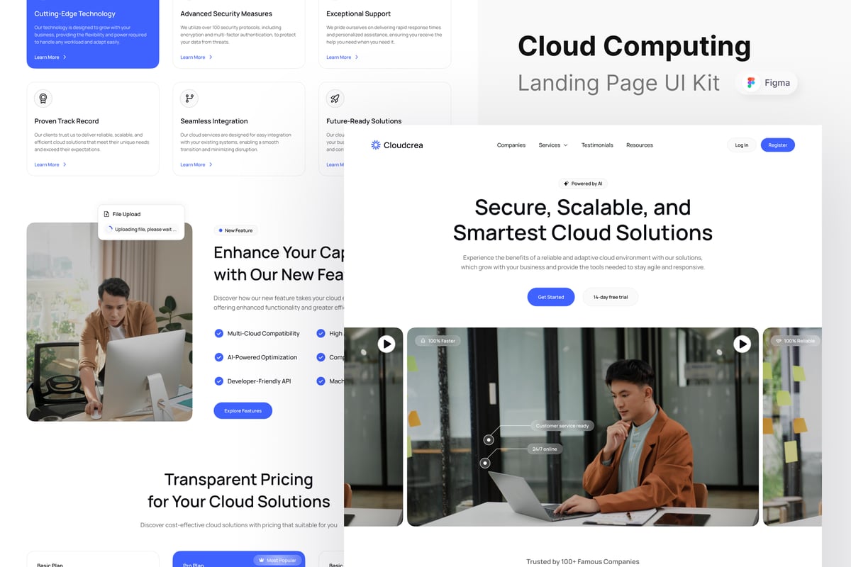 云计算网站登陆页面UI设计模板 Cloudcrea - Cloud Computing Landing Page