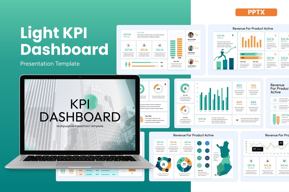 轻型 KPI仪表板PPT幻灯片模板下载 Light KPI Dashboard - Powerpoint Template