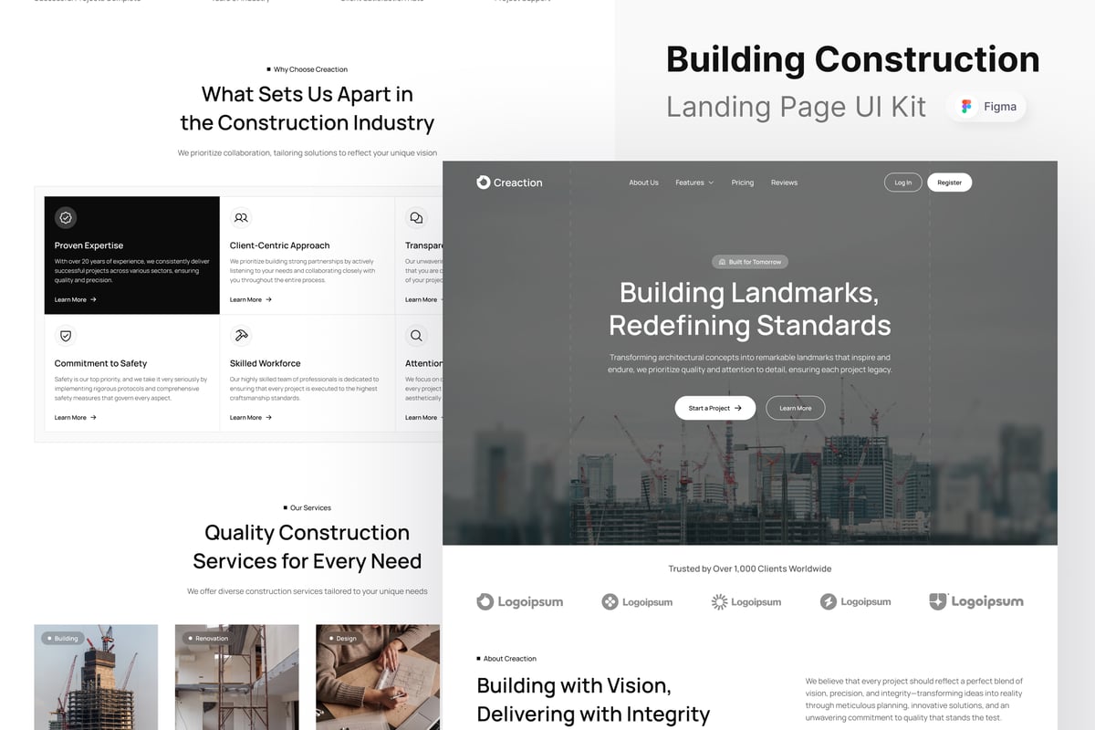 建筑施工网站登陆页面UI设计模板 Creaction - Building Construction Landing Page