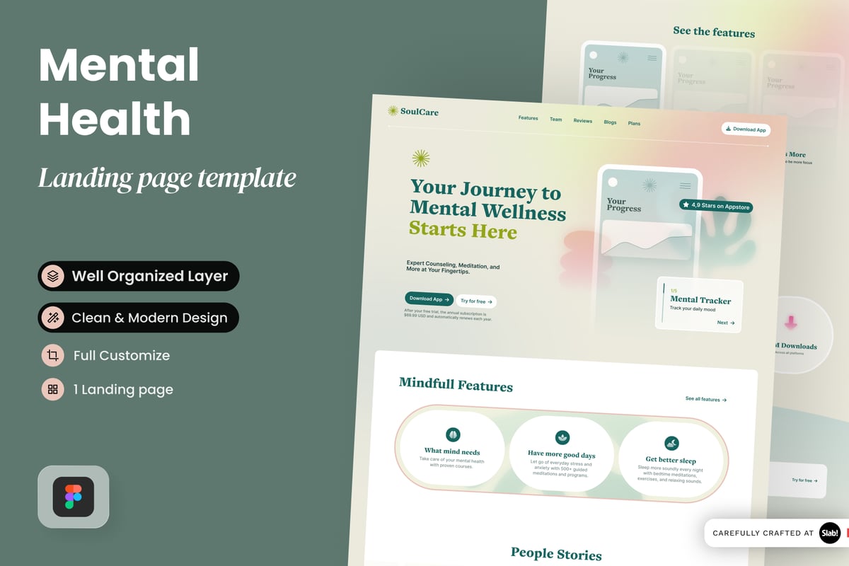 SoulCare – 心理健康应用展示登陆页面