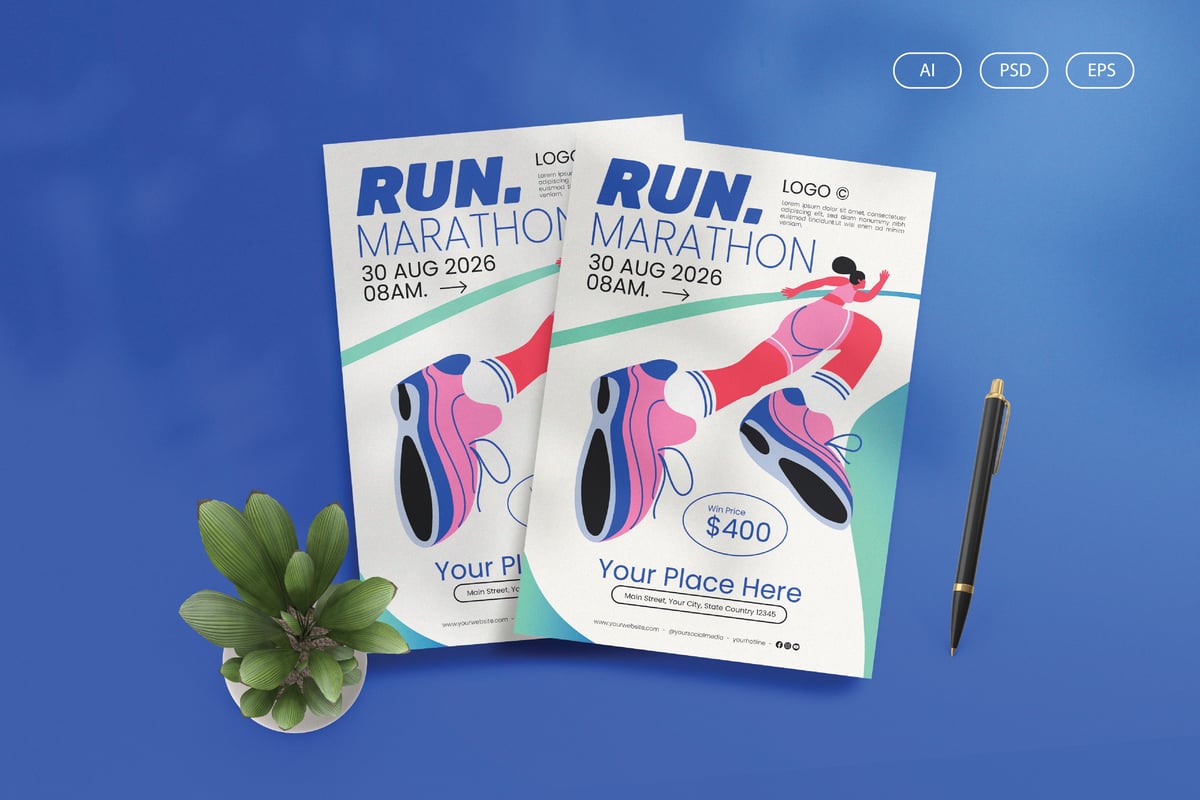 马拉松运动员宣传海报 Run Marathon flayer