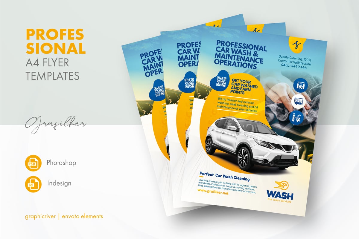 洗车服务海报传单模板 Car Wash Flyer Templates