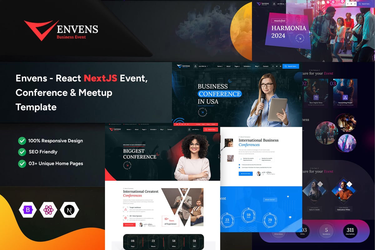Envens – React NextJS 活动、会议模板