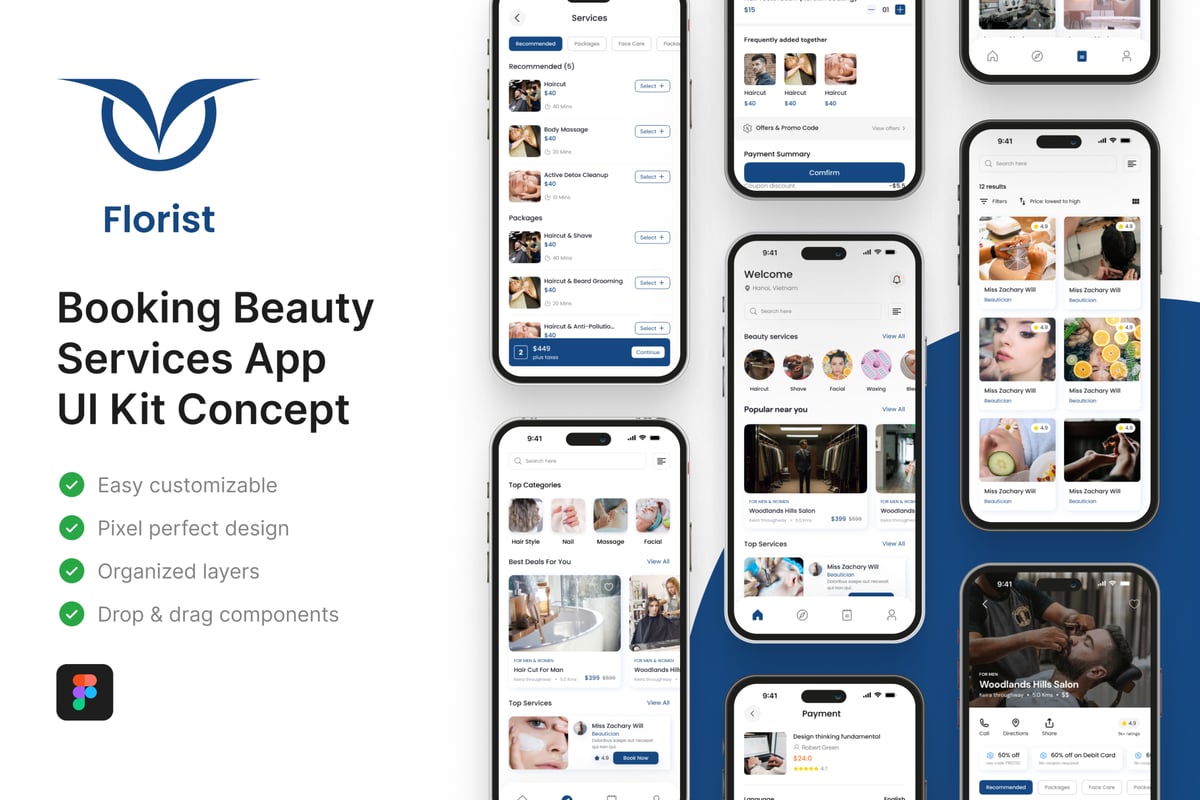 预订美容服务应用 APP UI KIT (FIG)