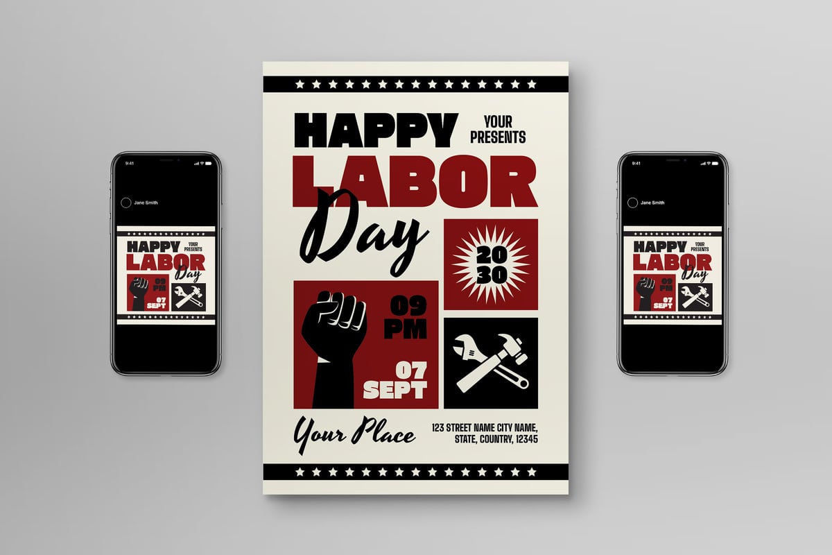 白色复古劳动节传单海报 White Retro Labor Day Flyer