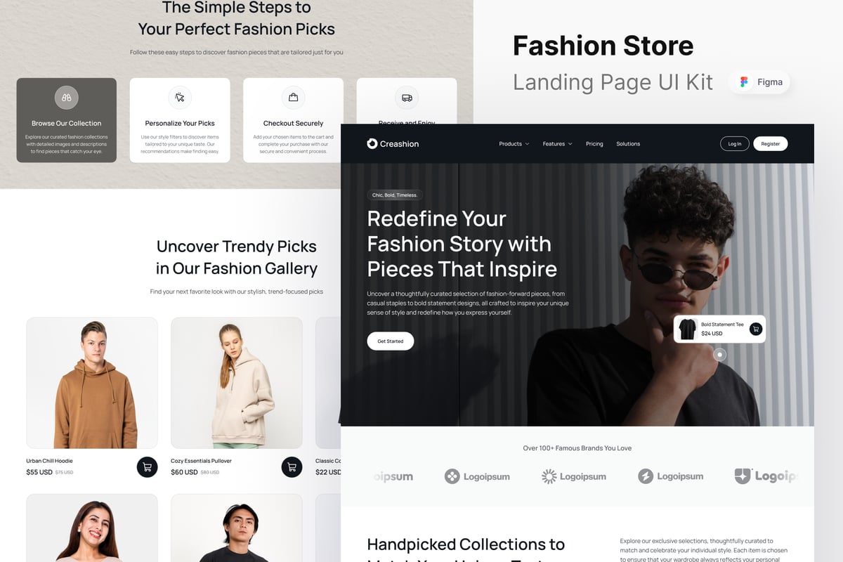时装店网站登陆页面UI设计模板 Creashion - Fashion Store Landing Page