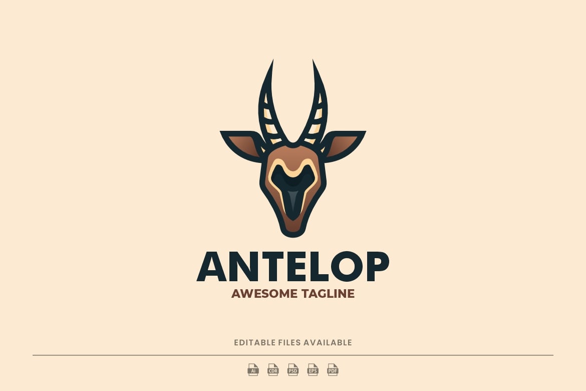 羚羊简单吉祥物标志Logo设计模板 Antelop Simple Mascot Logo