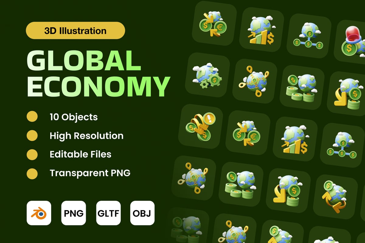 全球经济3D插画 Global Economy 3D Illustration