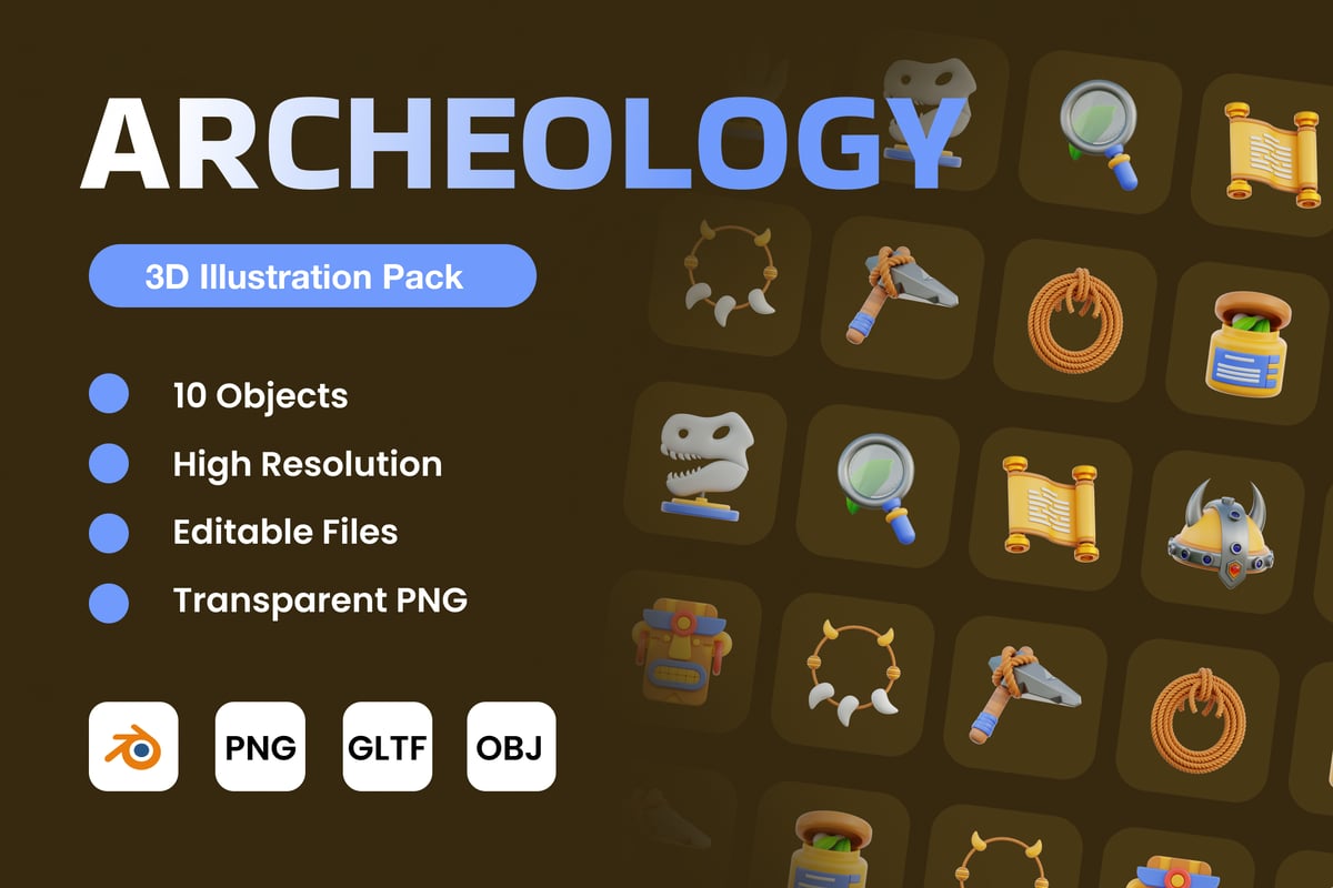 考古学3D插画 Archeology 3D Illustration