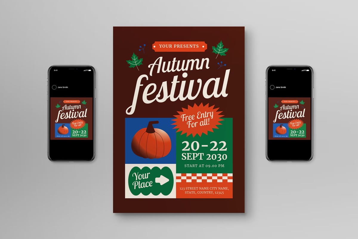 棕色秋季节日传单海报 Brown Modern Autumn Festival Flyer