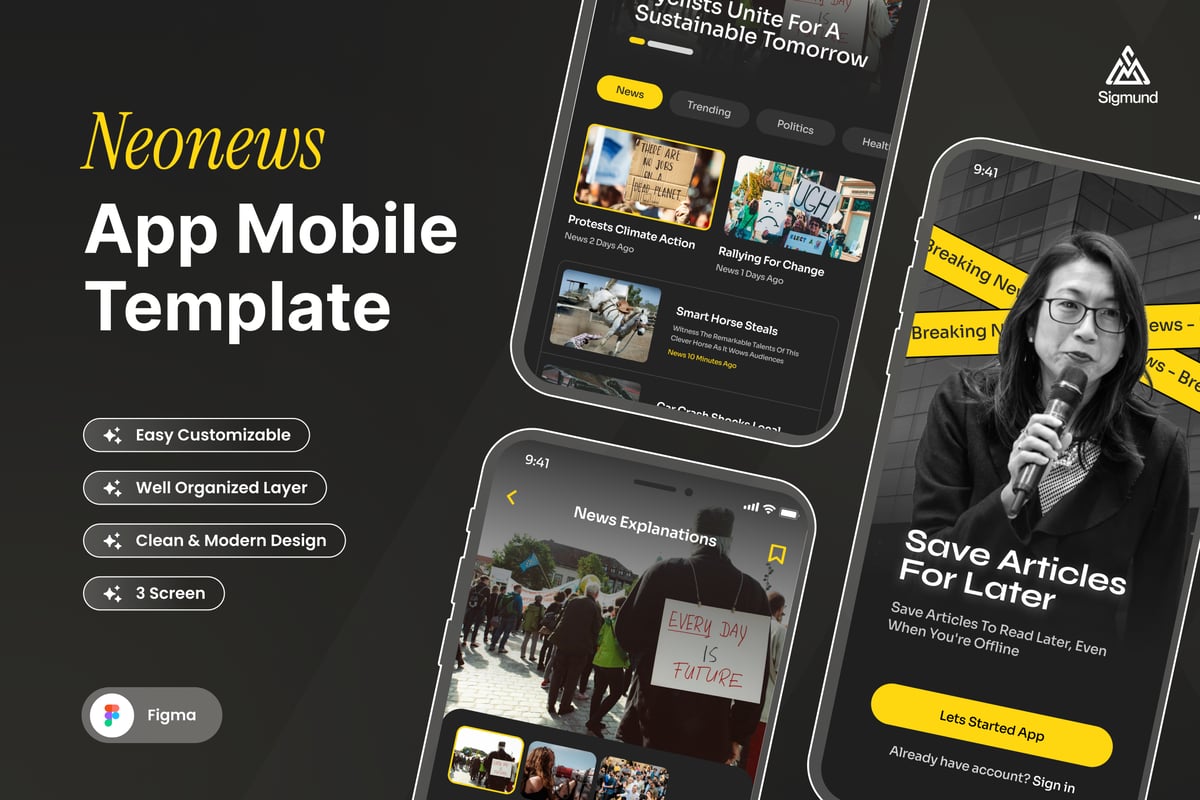 新闻和博客应用程序移动 UI 套件 Neonews - News & Blog App Mobile UI Kits