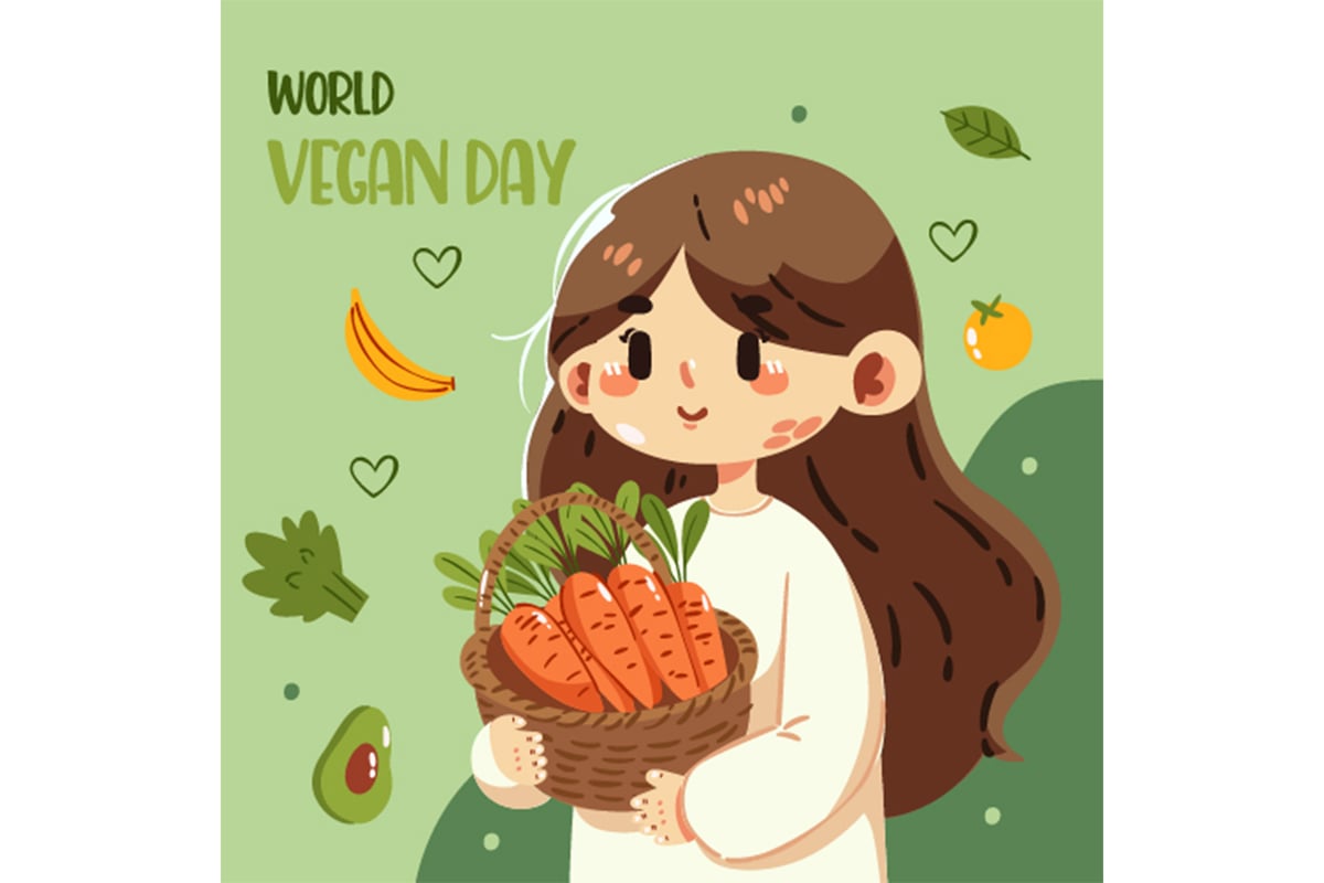 世界素食日女孩人物插画 World Vegan Day with Girl Character Illustration