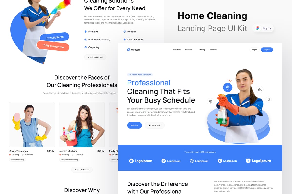家庭清洁服务网站登陆页面UI设计模板 Wikleen - Home Cleaning Service Landing Page