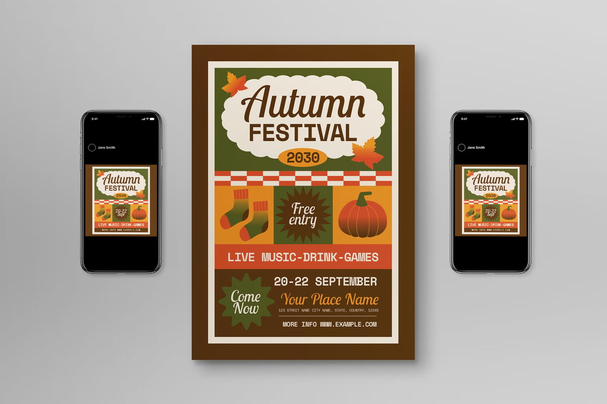 棕色现代秋季节日传单海报 Brown Modern Autumn Festival Flyer
