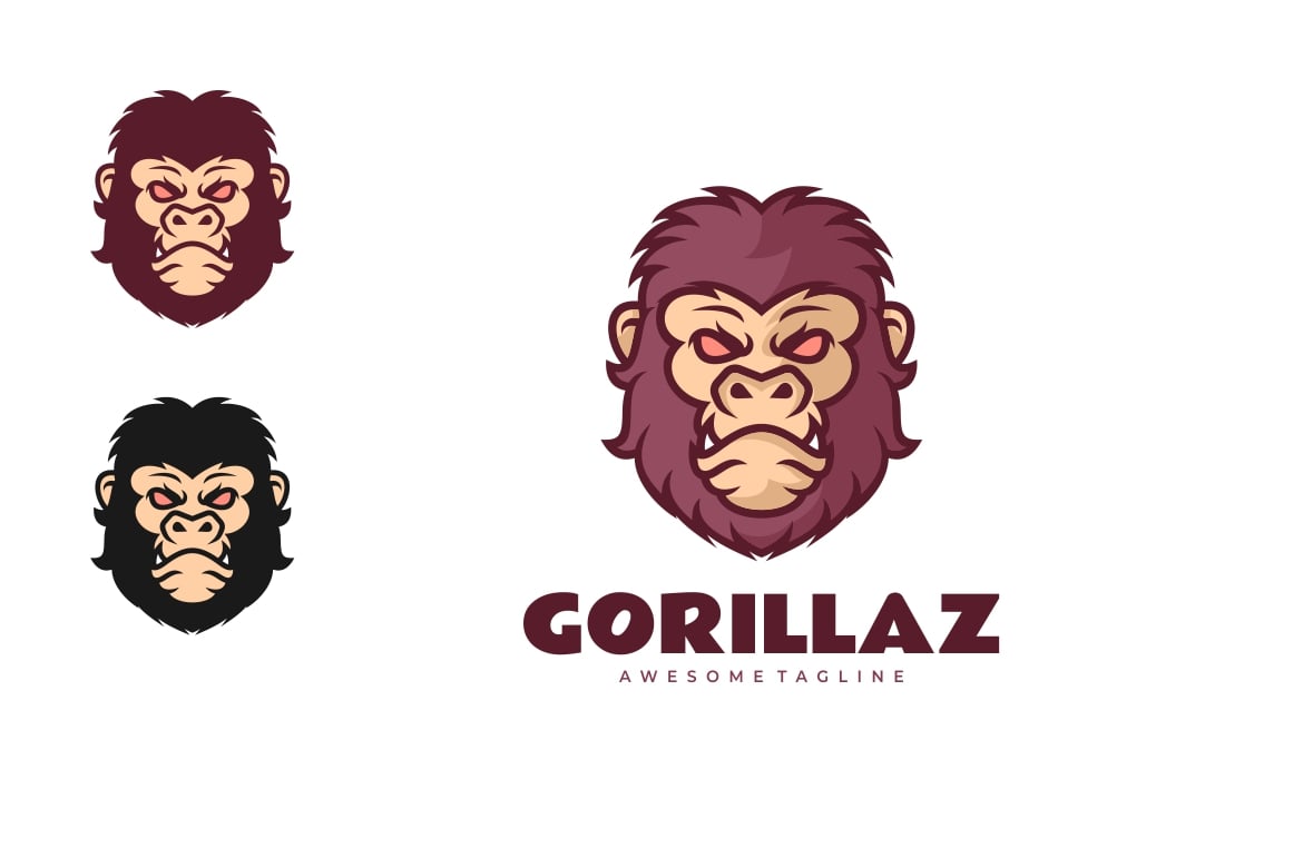大猩猩吉祥物卡通标志Logo设计模板 Gorilla Mascot Cartoon Logo