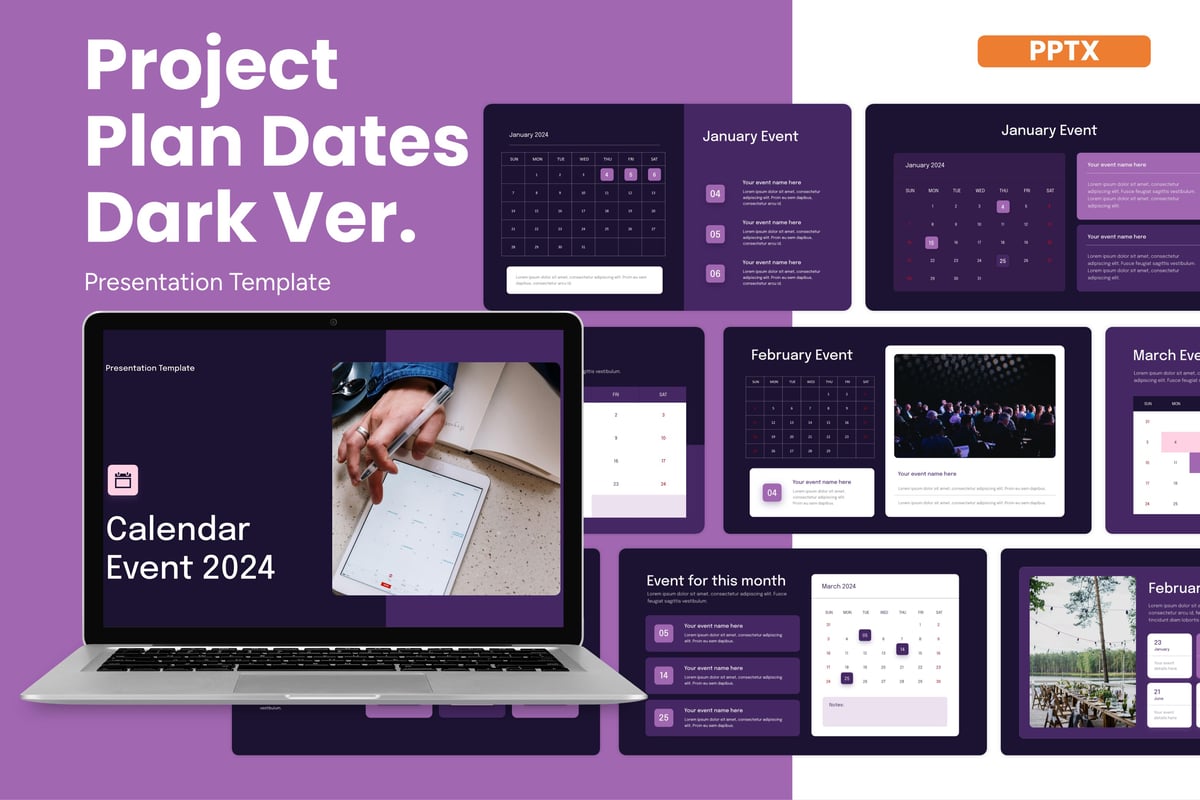 暗黑项目计划日期PPT幻灯片模板下载 Project Plan Dates Dark Ver. - Powerpoint Template