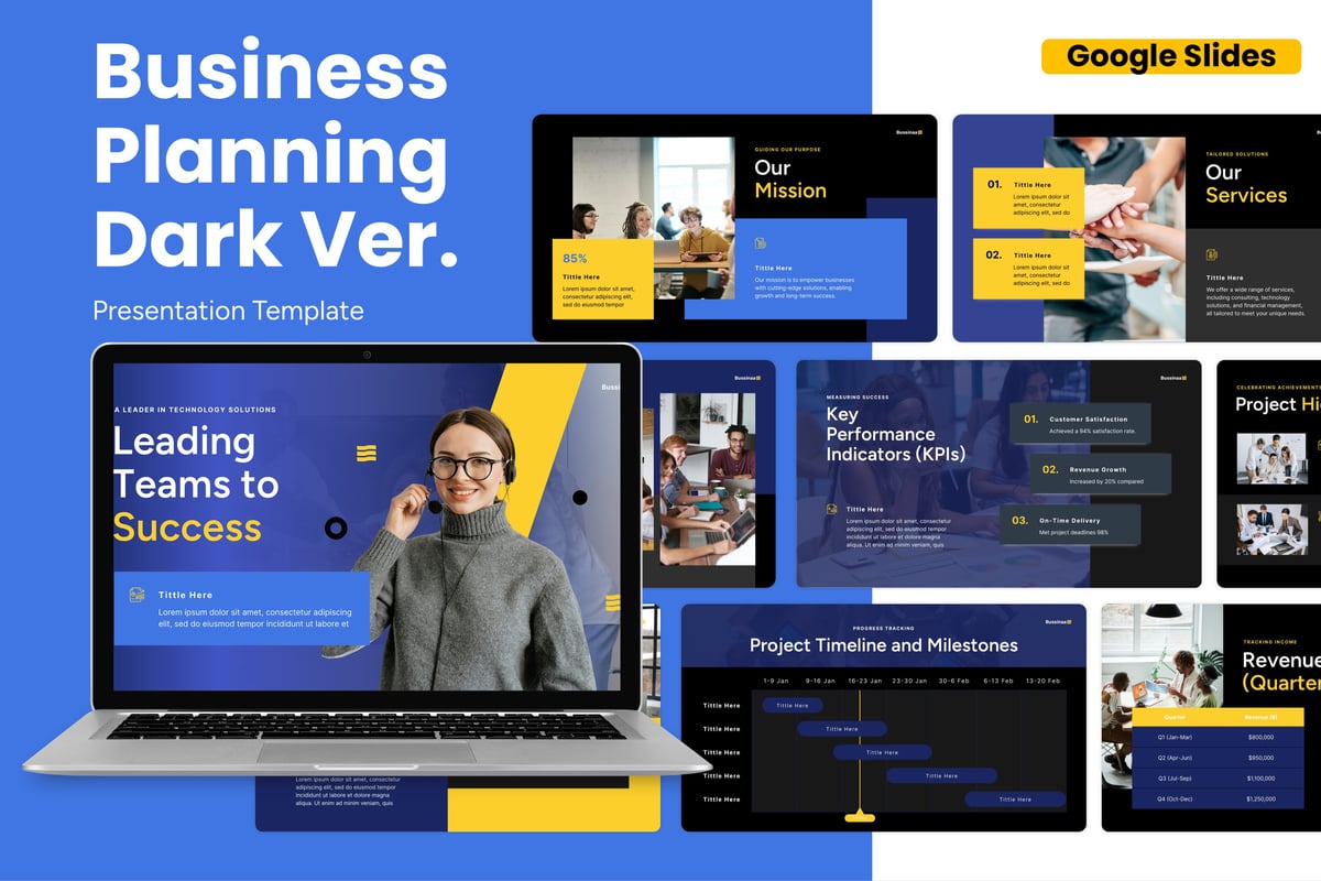 暗黑商业方案计划谷歌幻灯片设计模板 Business Planning Dark Ver. - Google Template