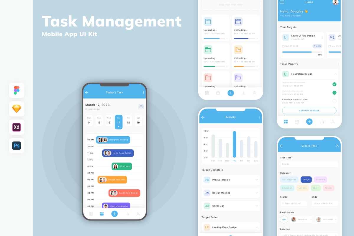 任务管理移动应用程序 UI 套件 Task Management Mobile App UI Kit