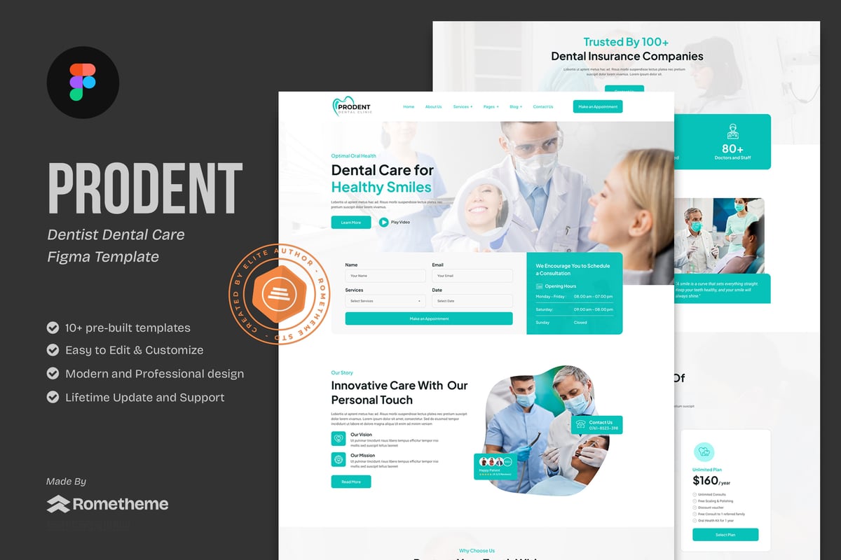 牙医牙科护理网站设计Figma 模板 Prodent - Dentist Dental Care Figma Template