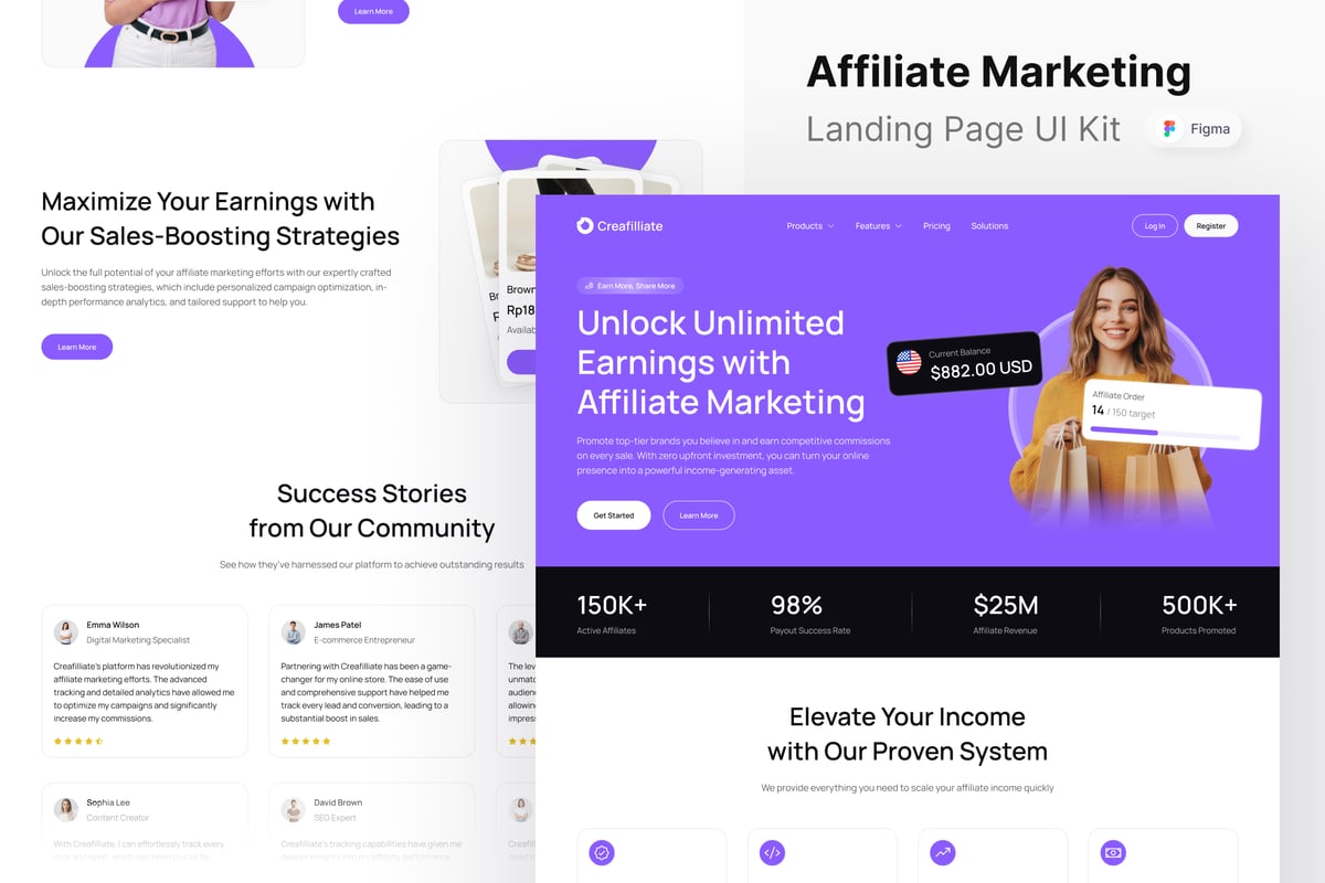联盟营销网站登陆页面UI设计模板 Creafilliate - Affiliate Marketing Landing Page
