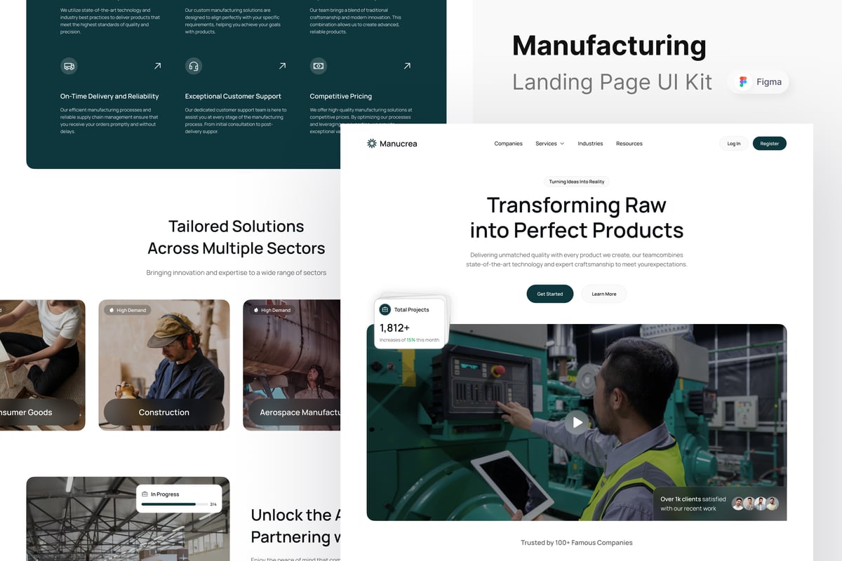 项目制造网站登陆页面UI设计模板 Manucrea - Manufacturing Landing Page