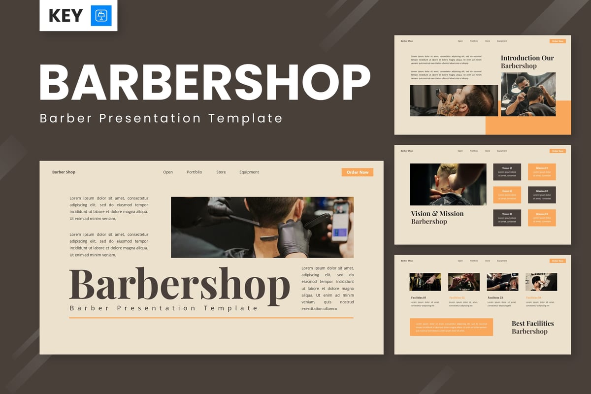 美容理发师演示文稿Keynote模板 Barbershop - Barber Keynote Templates