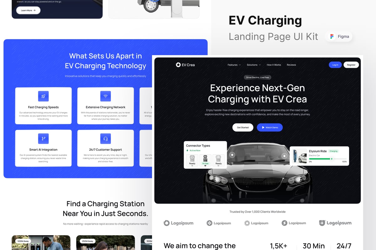 电动汽车充电站网站登陆页面UI设计模板 EV Crea - EV Charging Station Landing Page