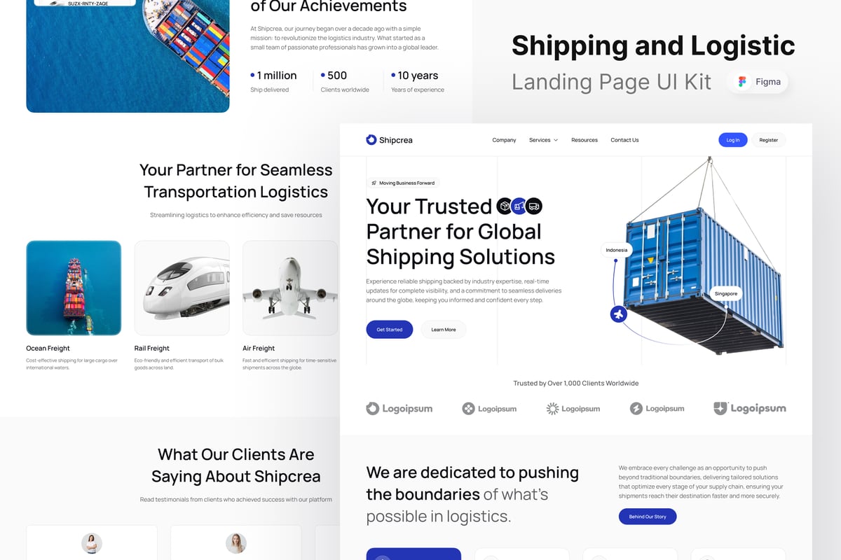 运输和物流网站登陆页面UI设计模板 Shipcrea - Shipping and Logistic Landing Page